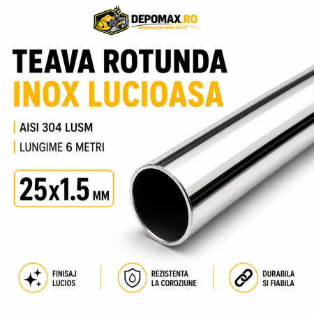 Teava rotunda inox lucios AISI 304 LUSM, 25 x 1.5 mm, 6 metri